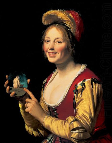 Gerard van Honthorst Smiling Girl, a Courtesan, Holding an Obscene china oil painting image